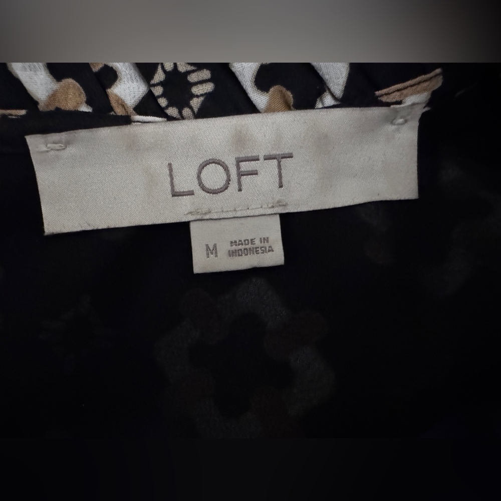 LOFT Geo Cinched Sleeve Ruffle Neck Puff Sleeve Blouse Size Med - Picture 6 of 7
